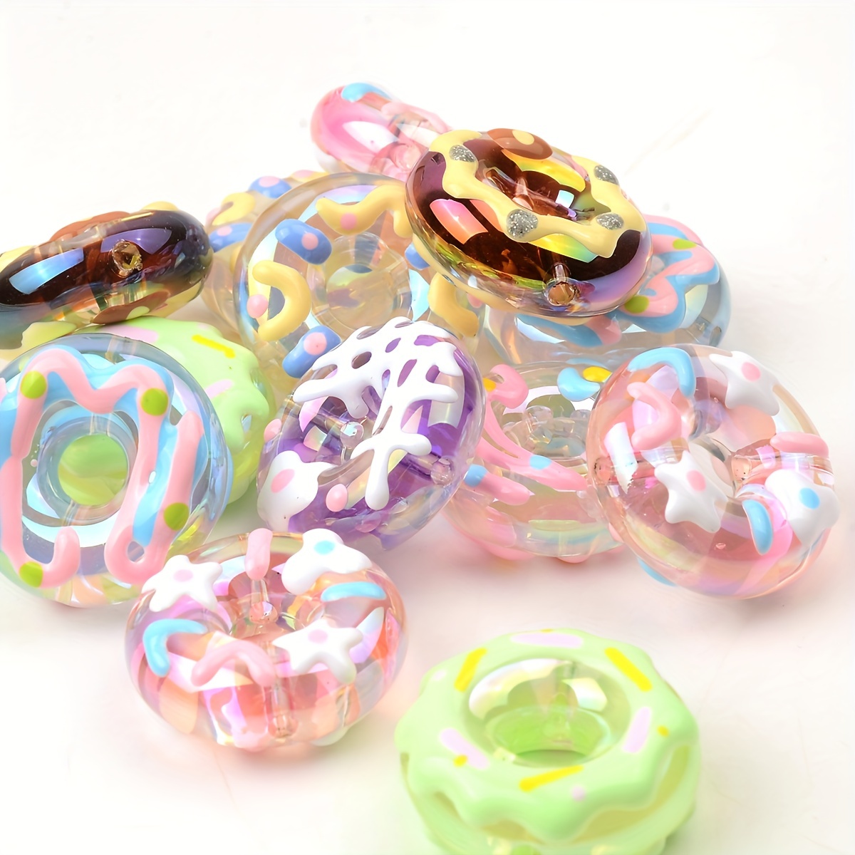 

5pcs Hand-painted Mixed Donut Beads For Jewelry Making Diy Sweet Cute Creative Handmade Bracelets Necklaces Key Phone Chains Craft Supplies