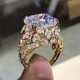 elegant promise ring 18k gold plated inlaid large white sapphire engagement wedding jewelry for female cocktail party decor fit official occasions