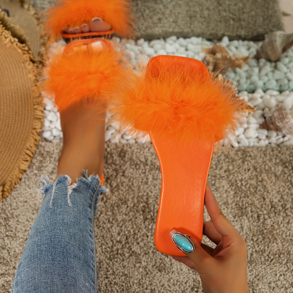 Orange best sale fur slides