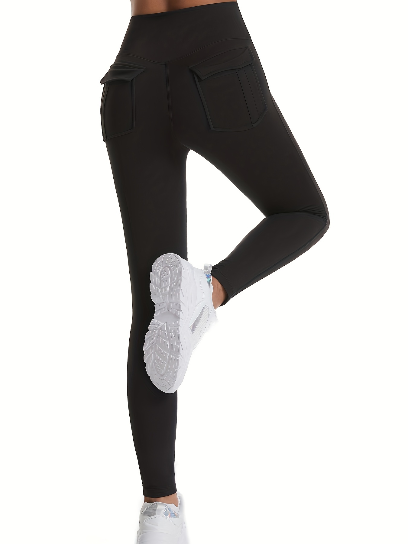 Women's Solid Yoga Leggings, High Waist Yoga Pants Comfort Tummy Control  Butt Lifting Leggings