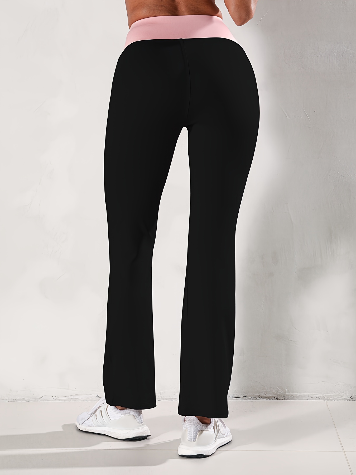 Color Block Yoga Fitness Flared Pants Solid Color Bootcut - Temu