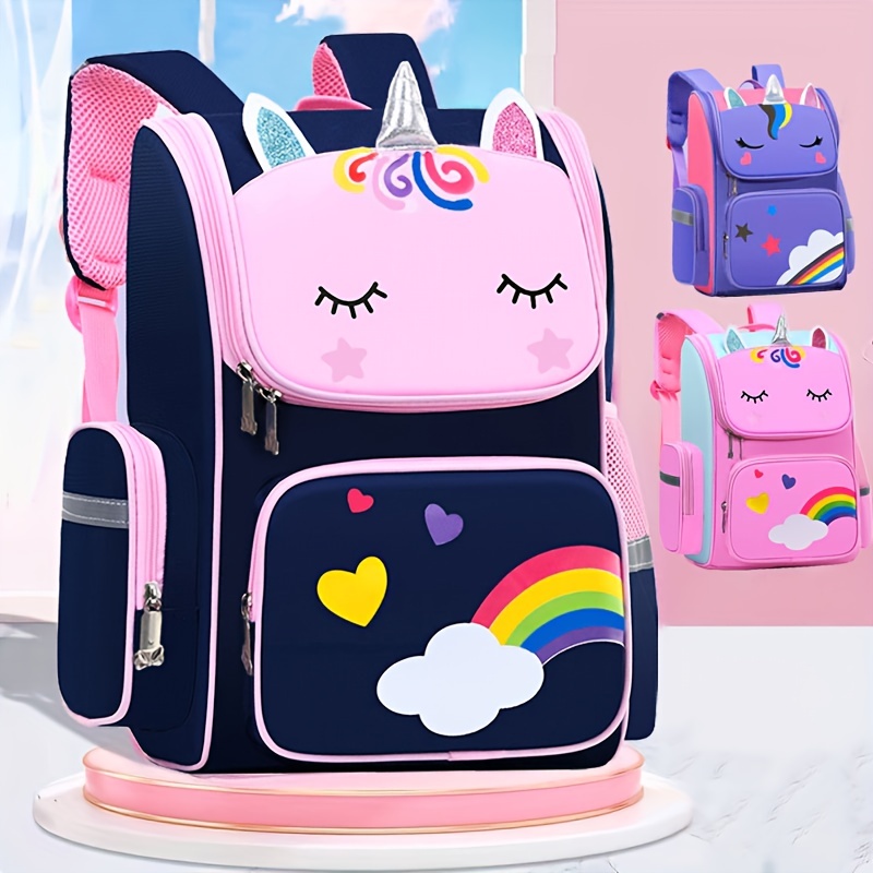 Girl's Backpack, Rainbow Gradient Schoolbag Starry Sky Unicorn Bookbag with  Lunch Pack Pencil Case 3-Piece Set (E) 