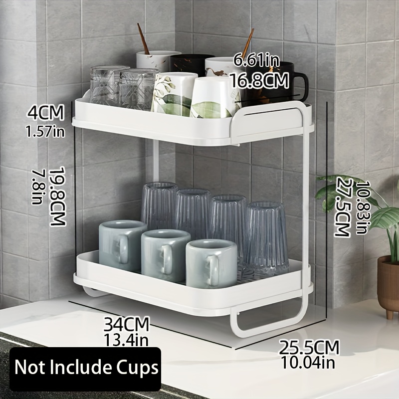 2-Tier Cups Mugs Drying Rack with Drain Tray, Tableware Fruit Storage Rack, Kitchen Countertop Organizer Shelf Tea Tray for Water Coffee Glass Cup