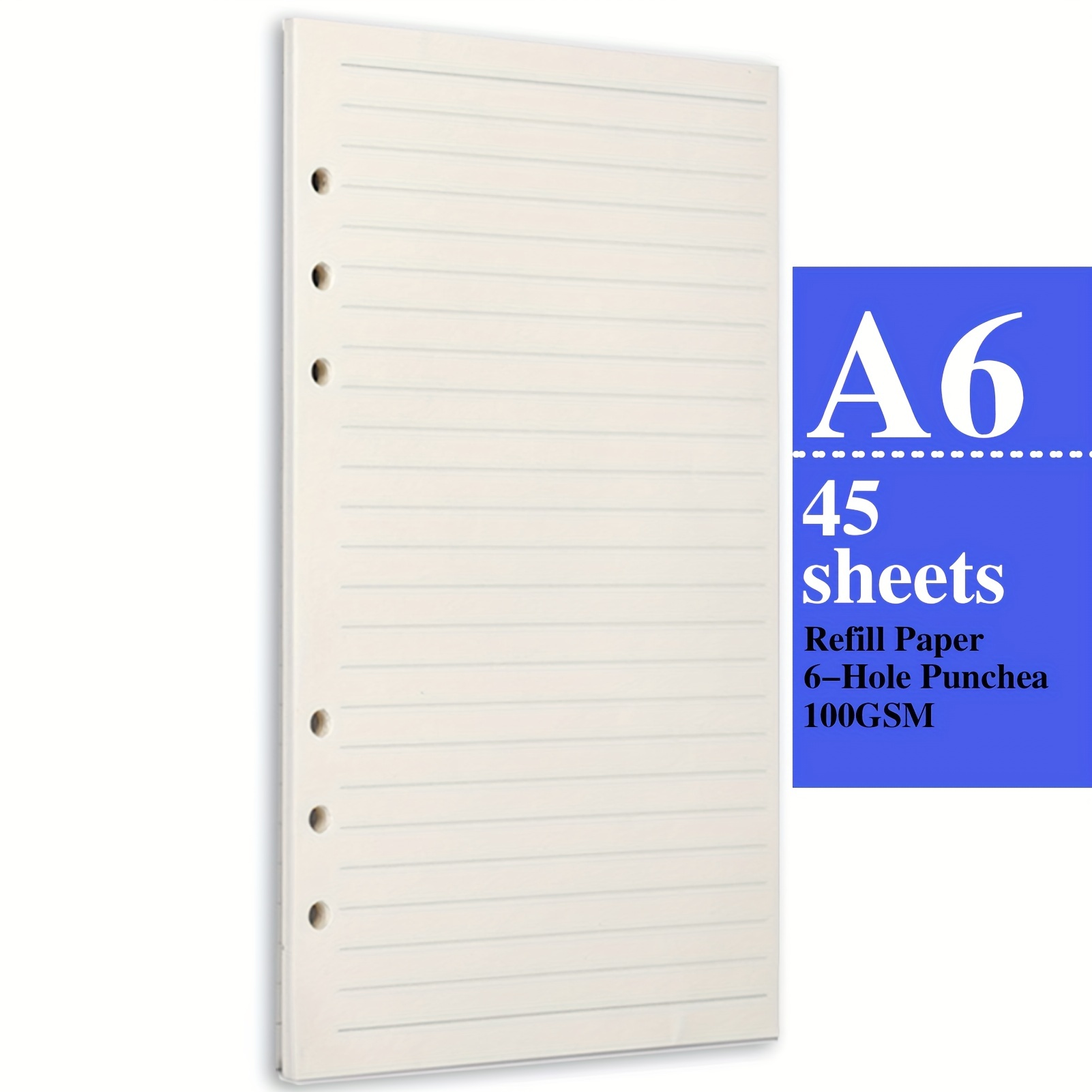 Recharge de papier A6 pour planificateur, 3,58 x 17,2 cm, papier 100 g/m²,  80 feuilles (160 pages), motifs à pois/ligne/grille/vierge inclus, pour