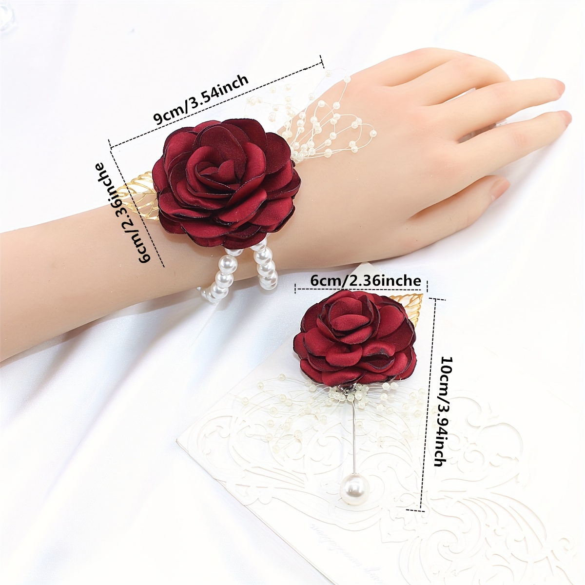 4pcs Artificial Peony Wrist Corsages for Wedding, Bridesmaid Band Bracelet  for Wedding Wrist Flower Mother of Bride and Groom, Party Proom Flowers