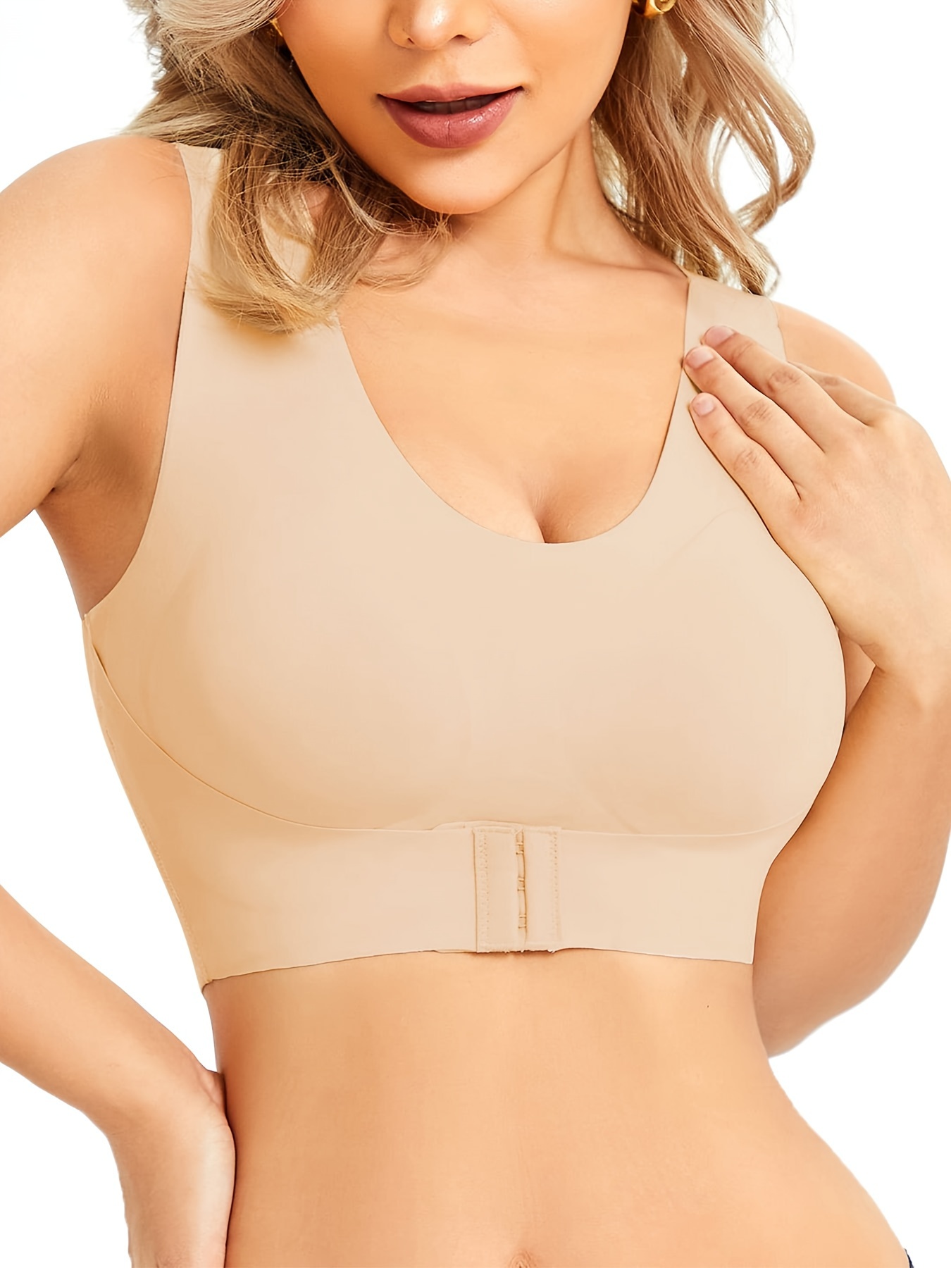 Bra for Older Women No Underwire Front Button Full Coverage Bras Hide Back  Fat Padded Seamless Wide Strap Supportive Bra