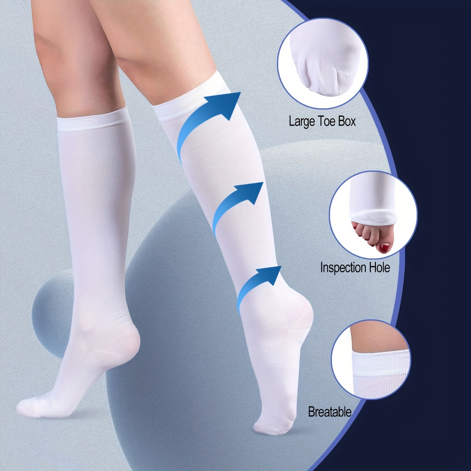930 White Anti-Embolism Stockings Open Toe Calf & Thigh High with