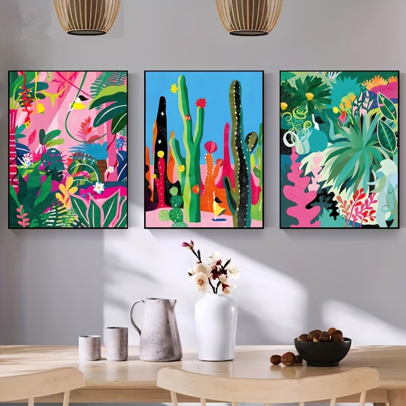30*40cm 植物園サボテンジャングル壁アート キャンバス絵画 カラフルな