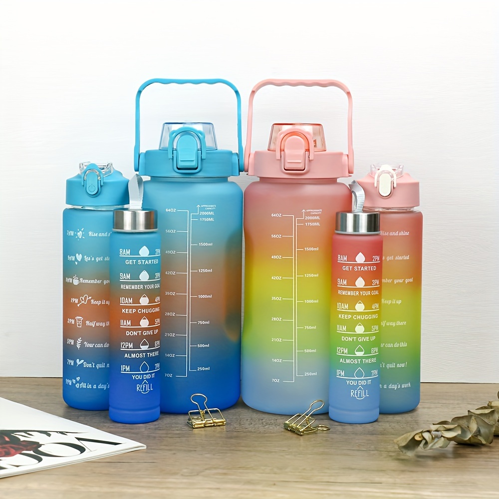  Jarra de agua para fitness, botella de agua de 67.6 fl oz,  botella de gran capacidad para vasos de agua, tapa abatible, taza con  popote con marcador de tiempo motivacional, botellas
