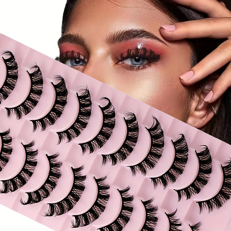 

10 Pairs Russian Strip Lashes Dd Curl False Eyelashes Fluffy Wispy Faux Mink Lashes Pack For Daily Party Dating Wedding Makeup Use