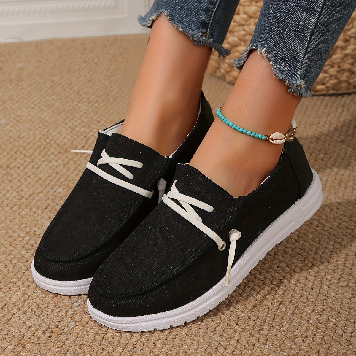 Women's Corduroy Boat Shoes Flat Low Comfy Casual Walking