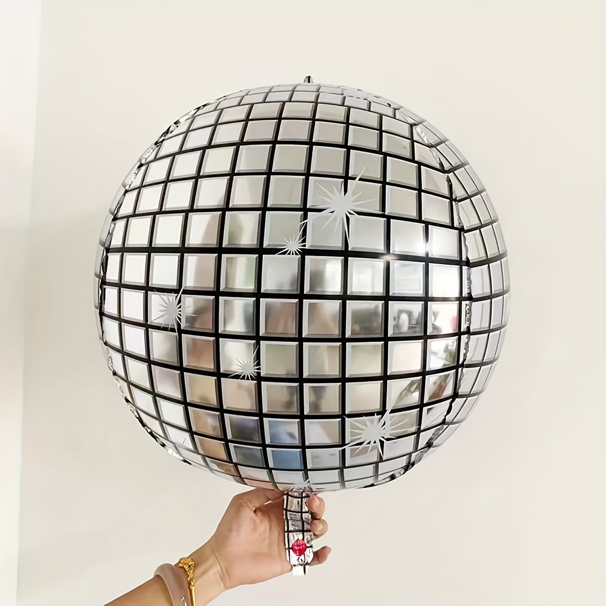 Silver Disco Ball 4D Globe Foil Helium Balloon - Inflated Balloon
