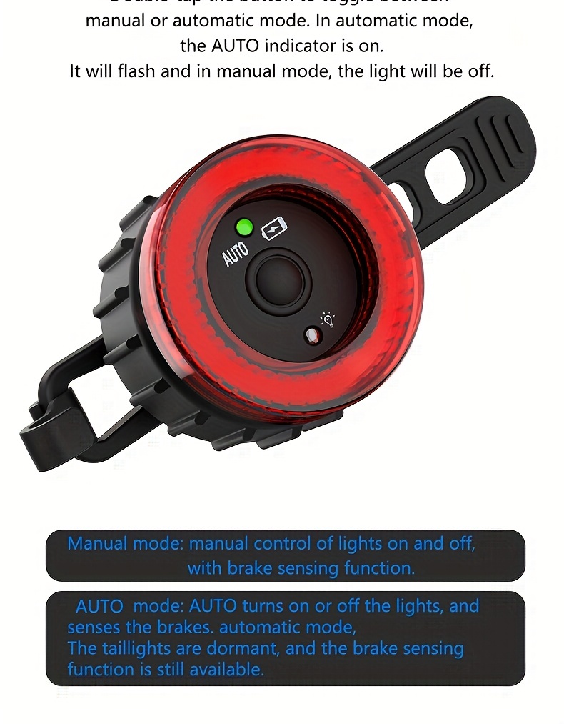 TWOOC Smart Bike Rear Light, Auto Start Stop Brake Sensing LED Charging Cycling Smart Bicycle Taillight