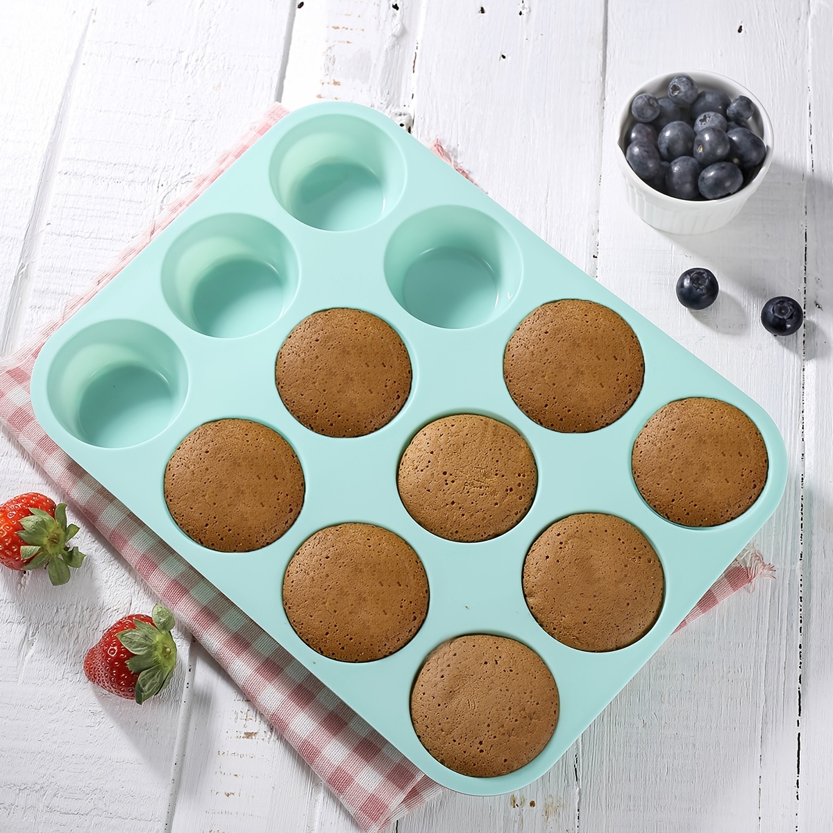 1pc Red 12 Cup Silicone Muffin Pan, Mini Cupcake Tray, Large Round