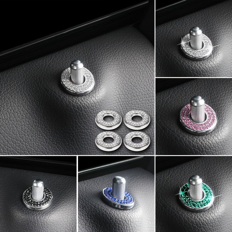 4pcs Car Door Bolts Door Lock Pin Cover Glitter Artificial Diamond