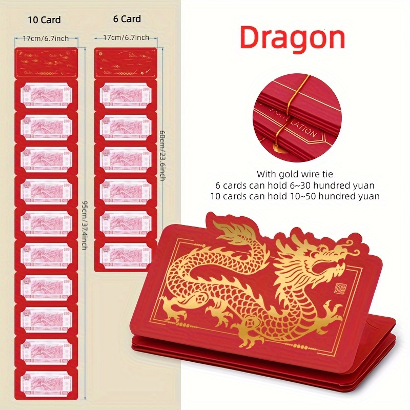 2pcs/4pcs Chinese New Year Red Envelopes Dragon 2024 Foldable Red  Envelopes,Rabbit Red Pocket Envelopes With 6/10 Card Slots, 2024 Lucky  Money Envelop