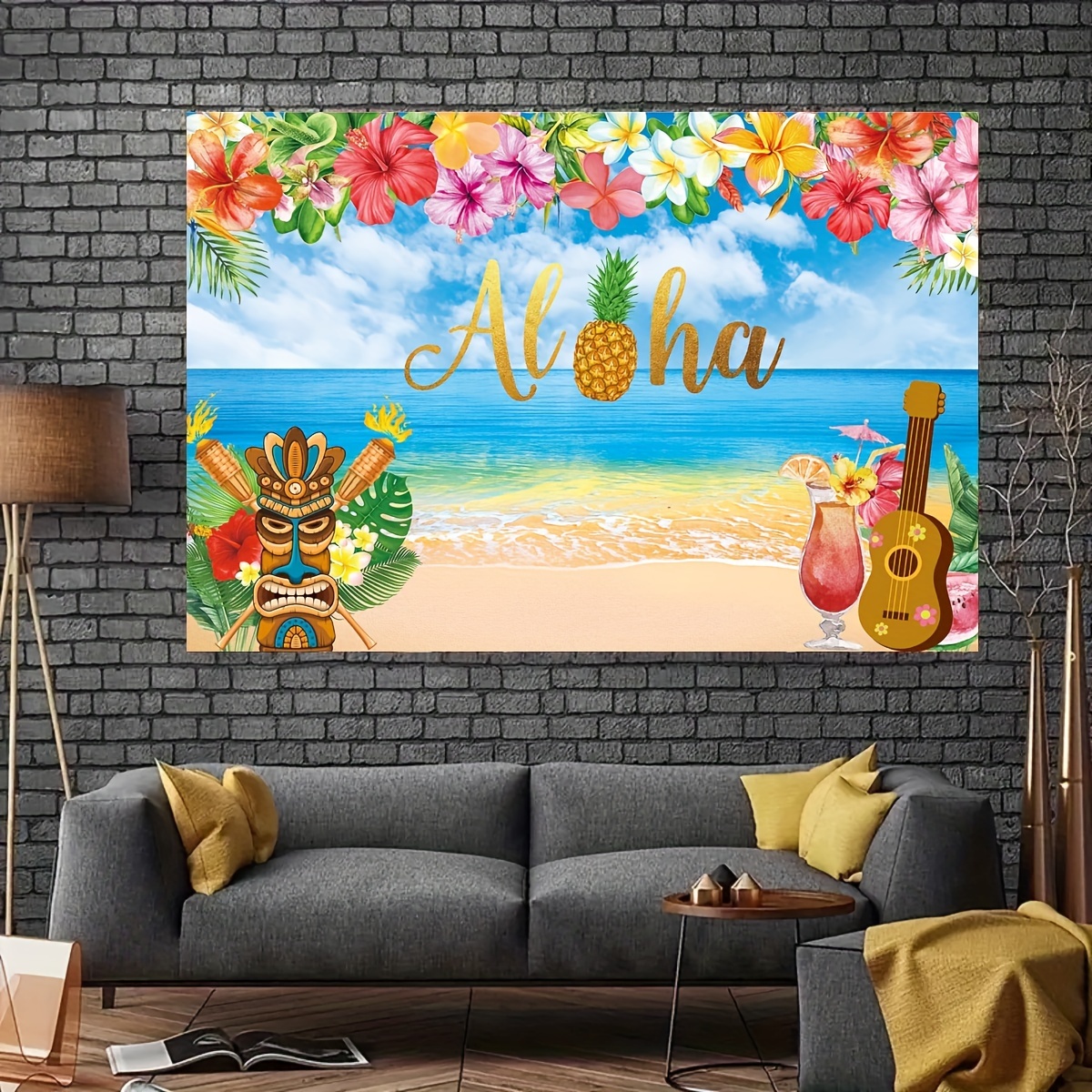 Decoración grande de fiesta hawaiana Aloha, fondo de fiesta tropical Luau,  fondo de fotografía de playa de verano, fiesta hawaiana para baby shower