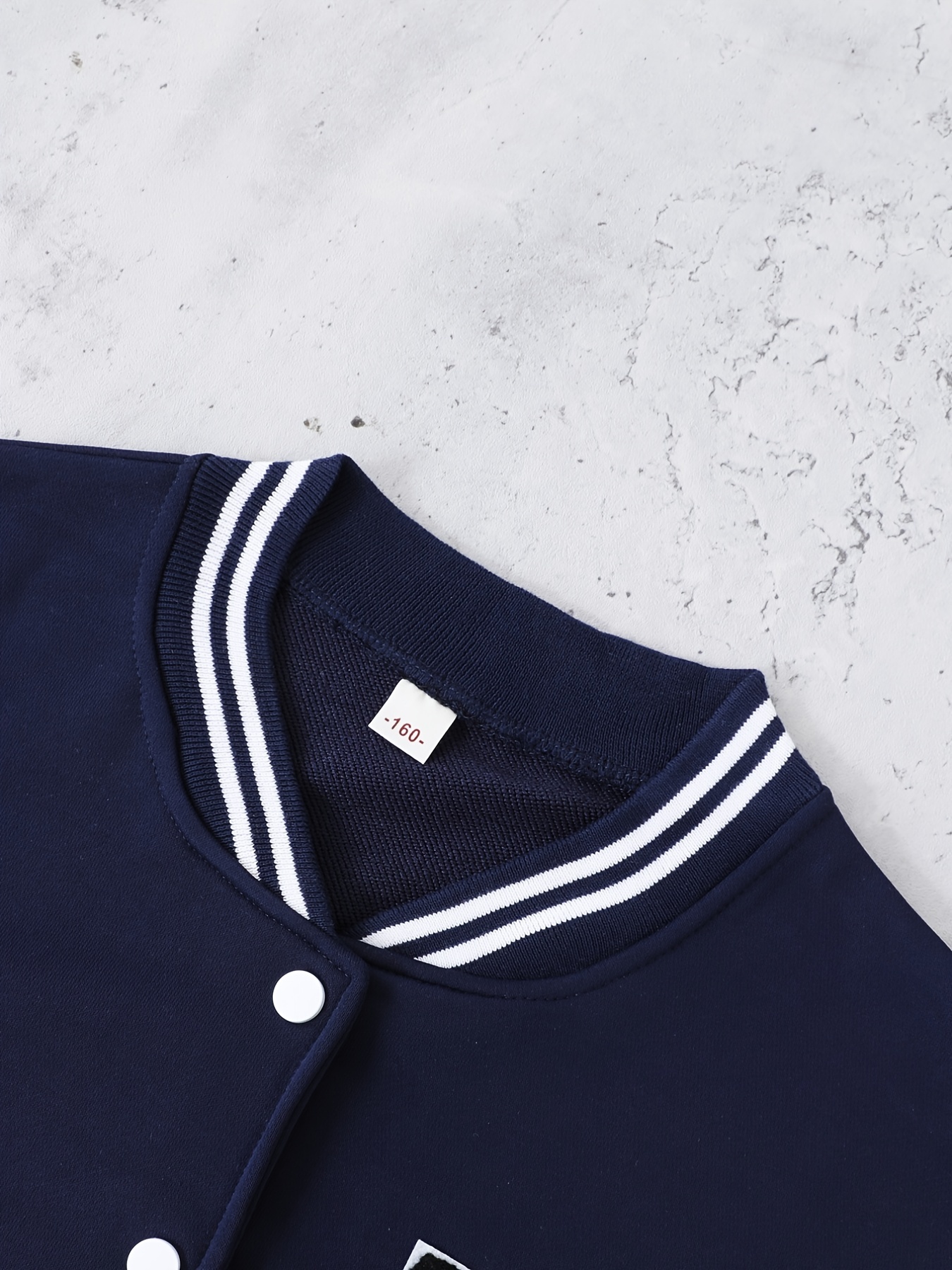 Color-block Baseball Jacket - Navy blue/white - Ladies