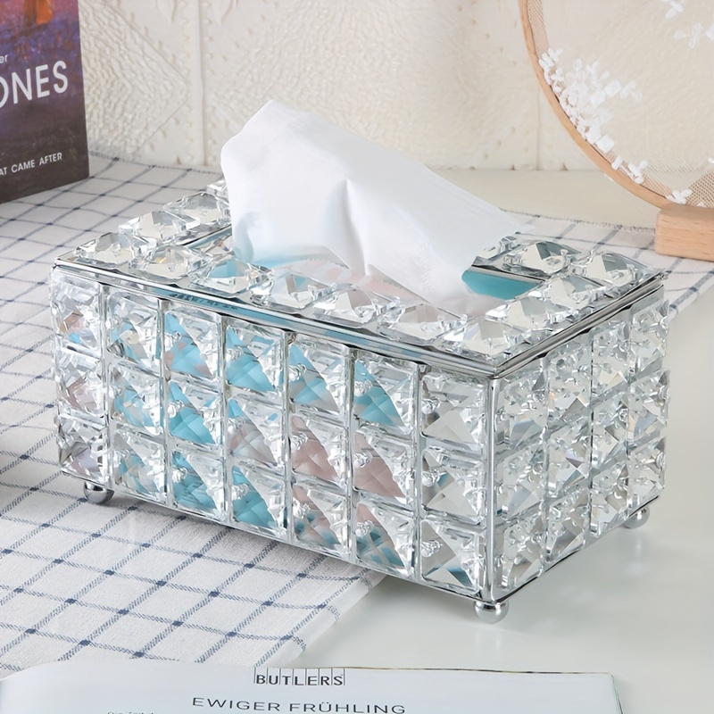 1pc Brushes Crystal Facial Tissue Box Holder Crystal Cube Napkin Dispenser  Bedroom Office Hotel Cafe Coffee House Bar Decor