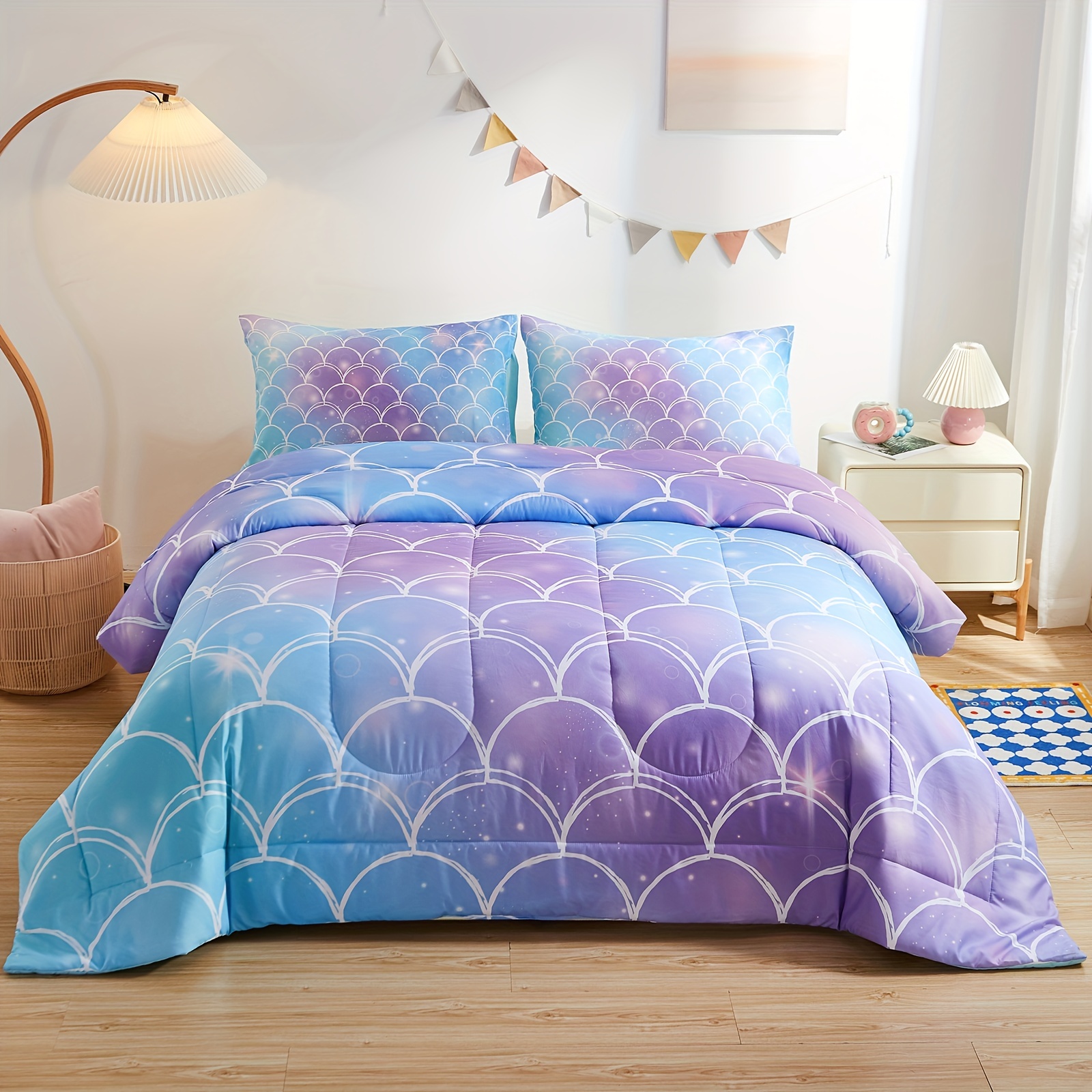 Kid Comforter Set Queen Size Colorful Scale Bedding Set Home - Temu