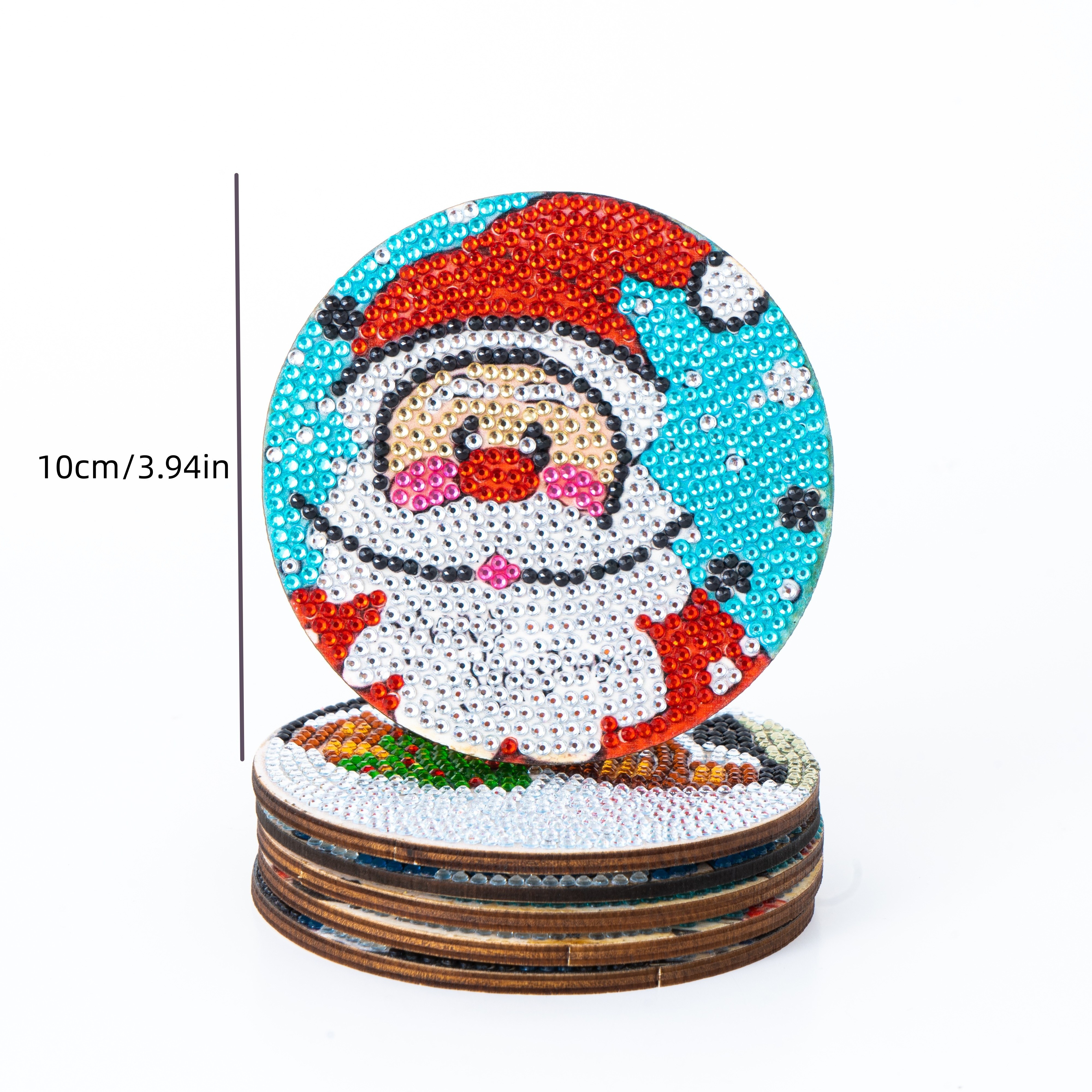 6Pcs DIY 5D-Diamond Painting Coaster Kit with Snowman and Santa