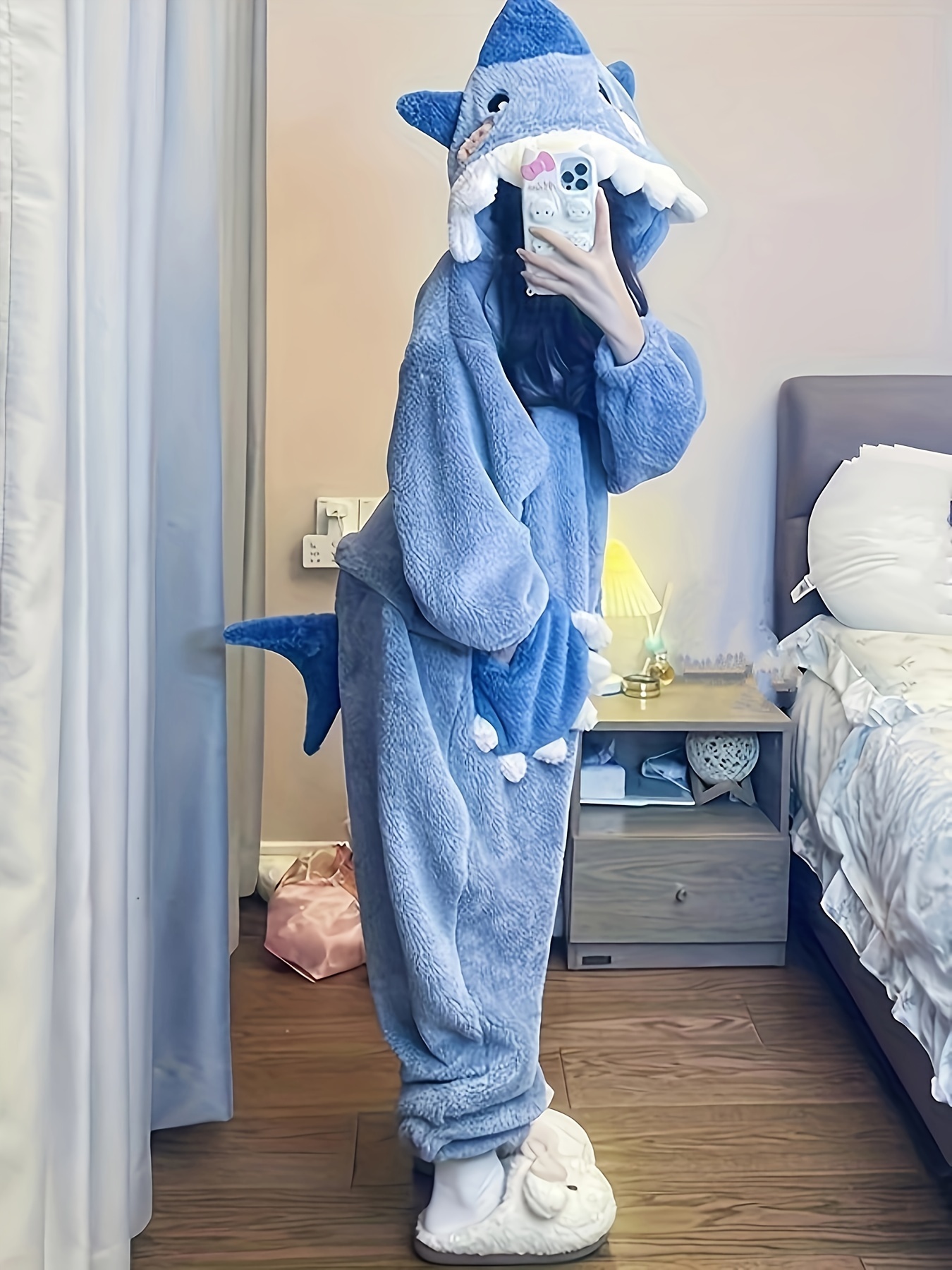 Invierno Pareja Pijama Monos Mujeres Hombres Cálido Espesar Dibujos  animados Tiburón Kawaii Ropa de dormir Amantes de una pieza Pijama Sudadera  con capucha