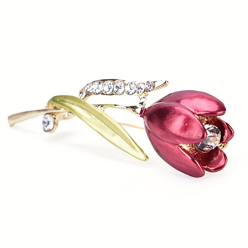 Elegant Rhinestone Decor Tulip Flower Brooch Pin For Girls - Temu