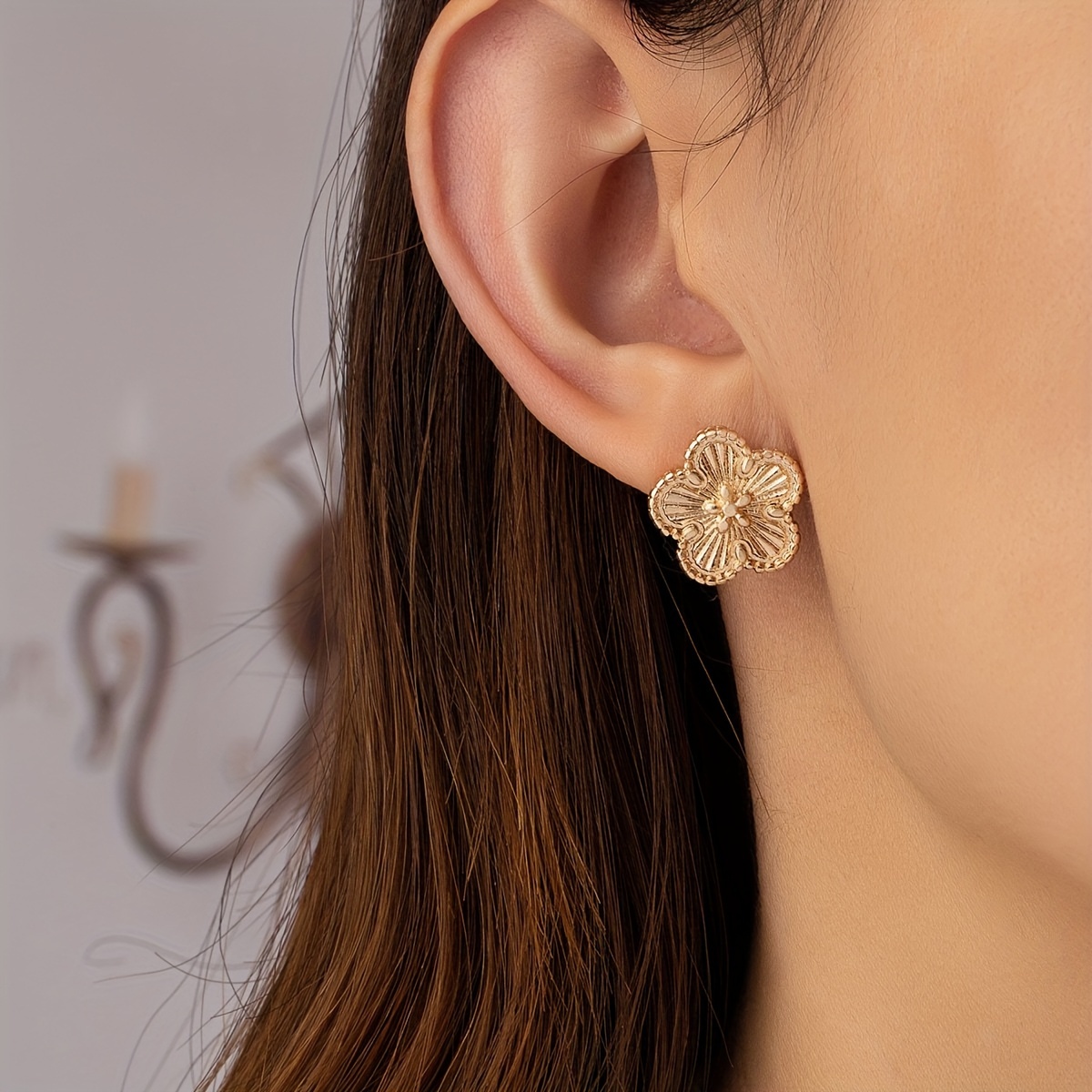 Fancy Small Flower Stud Earrings 18k Plated Jewelry Women - Temu