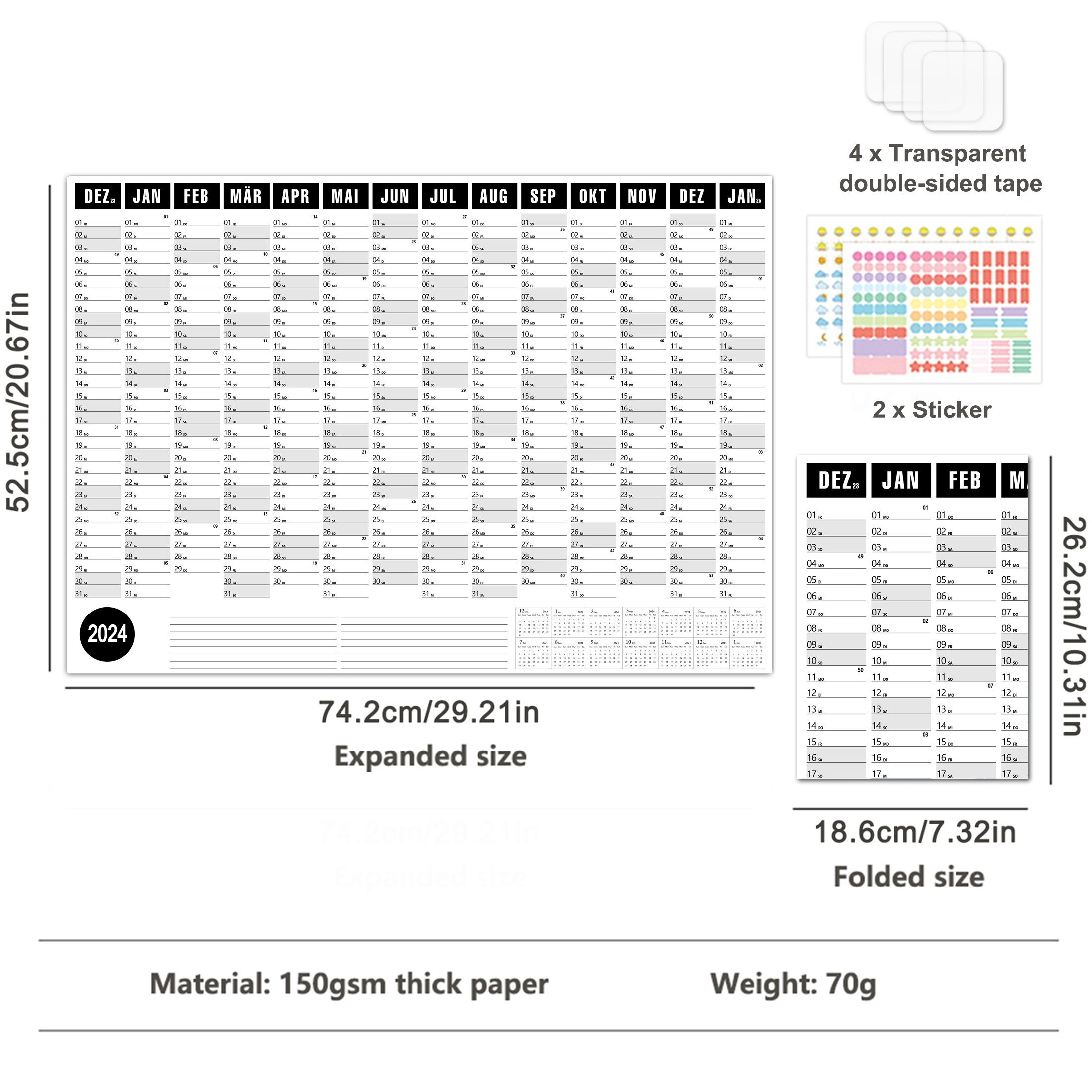 Calendar Planner Sheet 2024 Hanging Wall Calendar Yearly - Temu