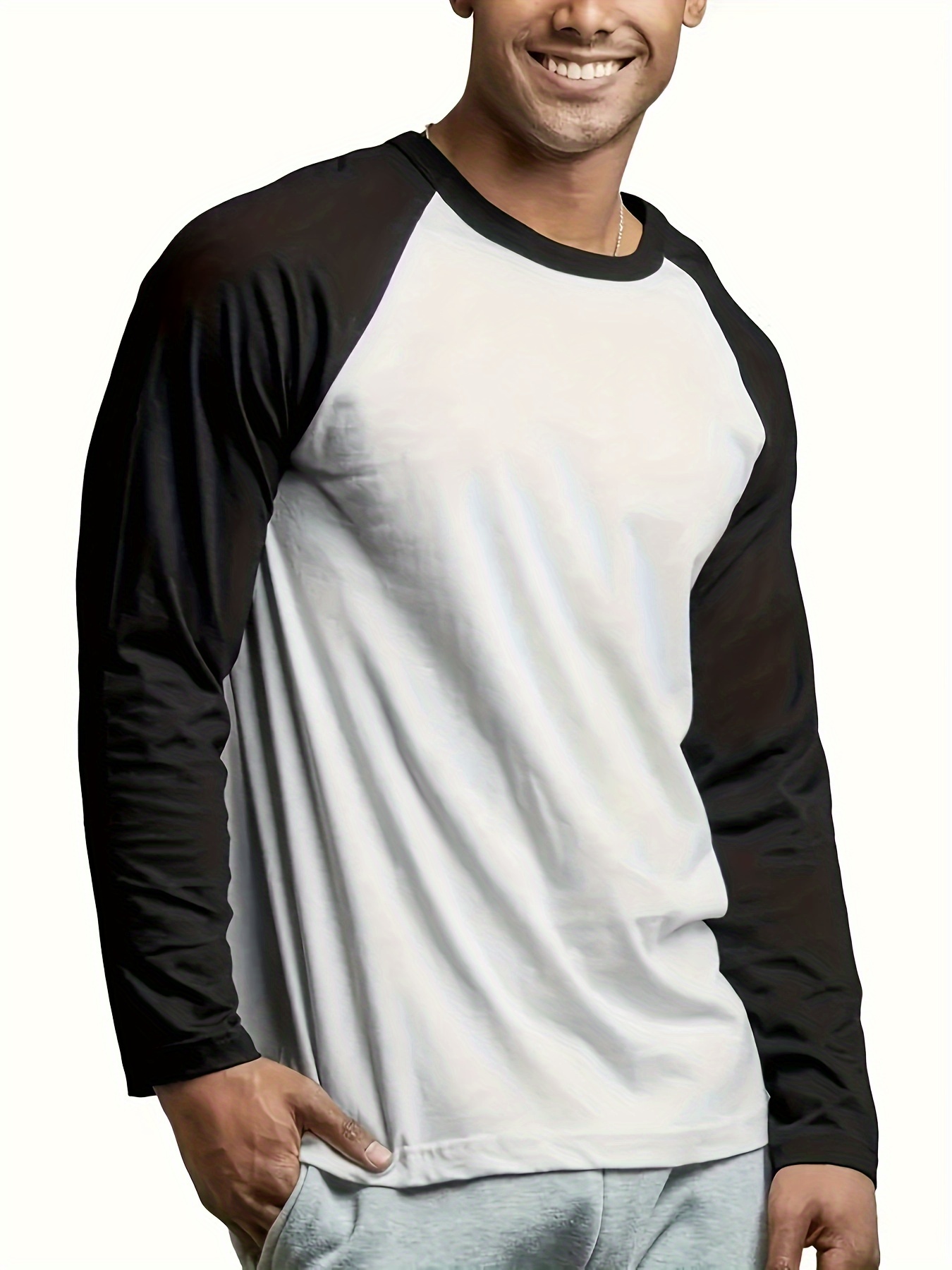 Men's Basic Casual Long Sleeve Color Block Raglan Sleeve T - Temu