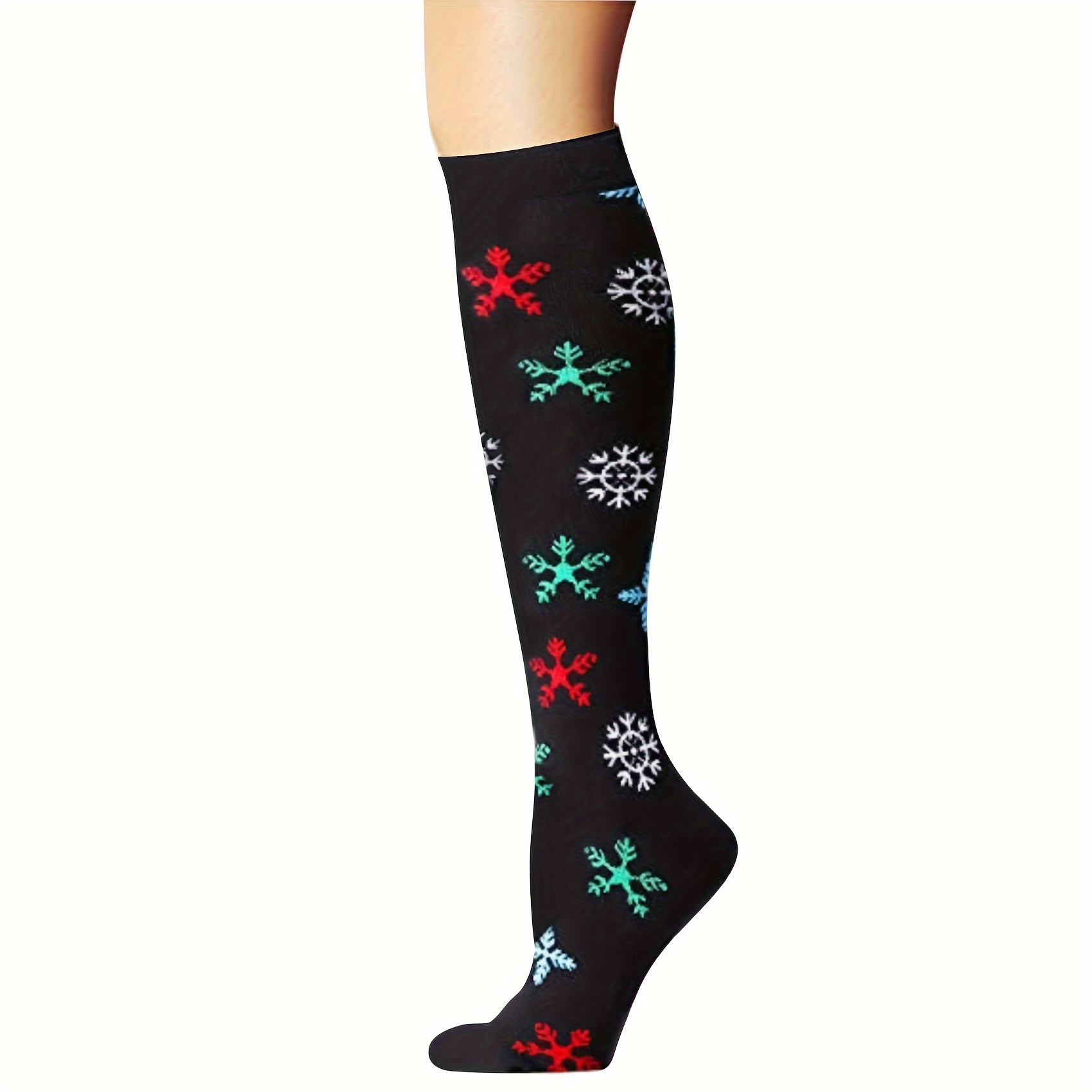 1pair Christmas Stockings Knee High Sports Socks Compression Socks