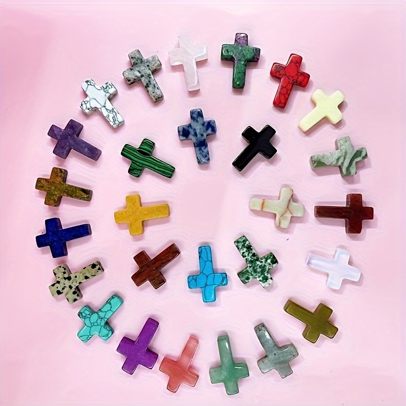 1pc Natural Crystal Cross Stone Pendant Colorful Cross Charms Bulk For DIY  Jewelry Pendant Making Supplies