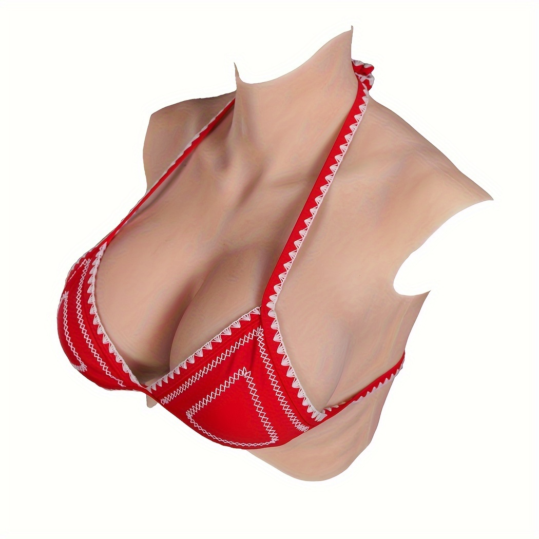 1pc Realistic High Collar Silicone Fake Breast Vest C/d Cup