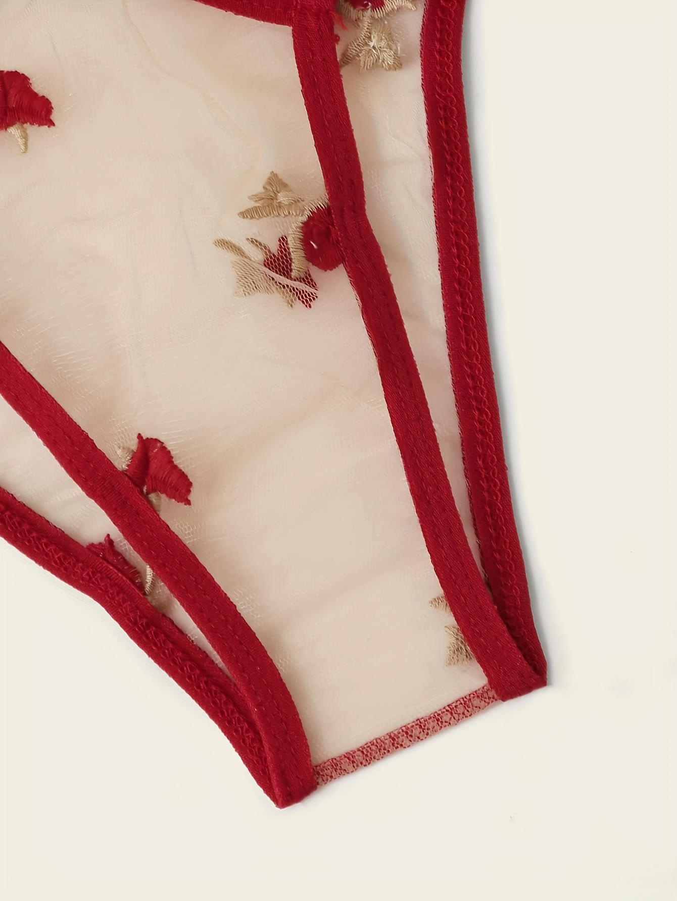 Floral Print Mesh Lingerie Set Sheer Unlined Bra Cut Panties - Temu Canada