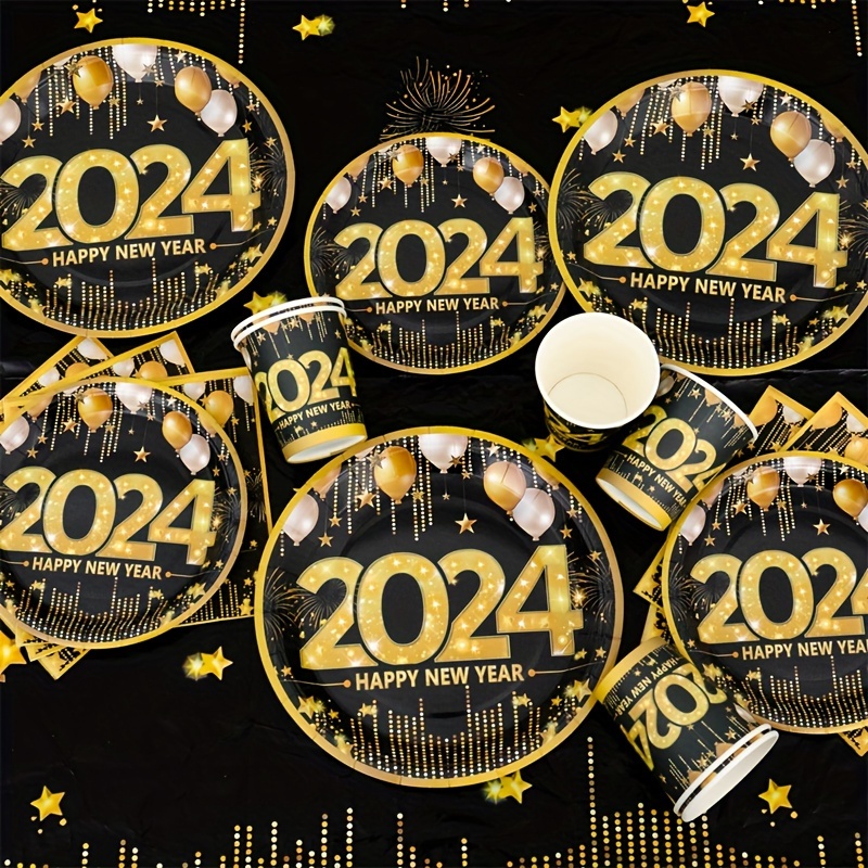90 Pièces Décorations de Fête du Nouvel An 2024, Ensemble de Vaisselle de  Fête de