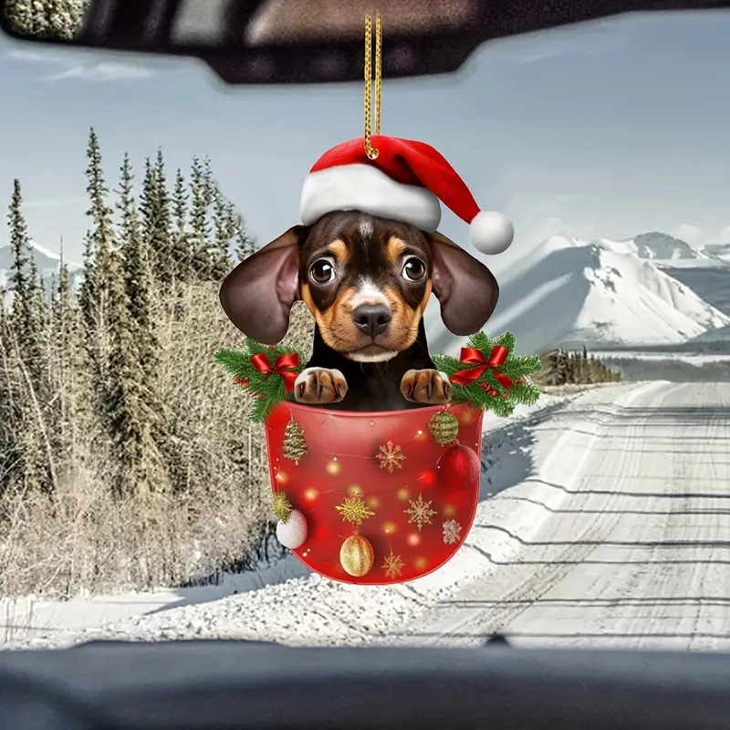 1pc Frohe Weihnachten Tasse Niedlicher Hund 2D Auto Anhänger