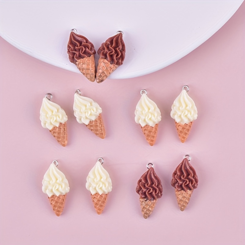 

10pcs Milk Chocolate Sweet Cone Ice Cream Resin Pendant Simulation Snack Charms For Jewelry Diy Pendant Earrings Necklace Accessories