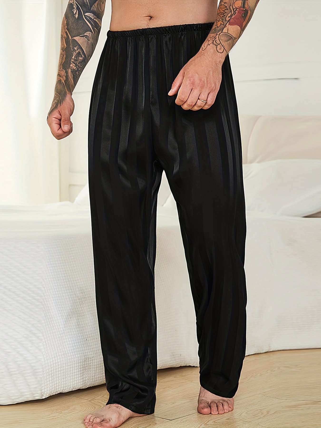 Men's Satin Pajama Pants Ice Silk Cool Feeling Sleep Pants - Temu