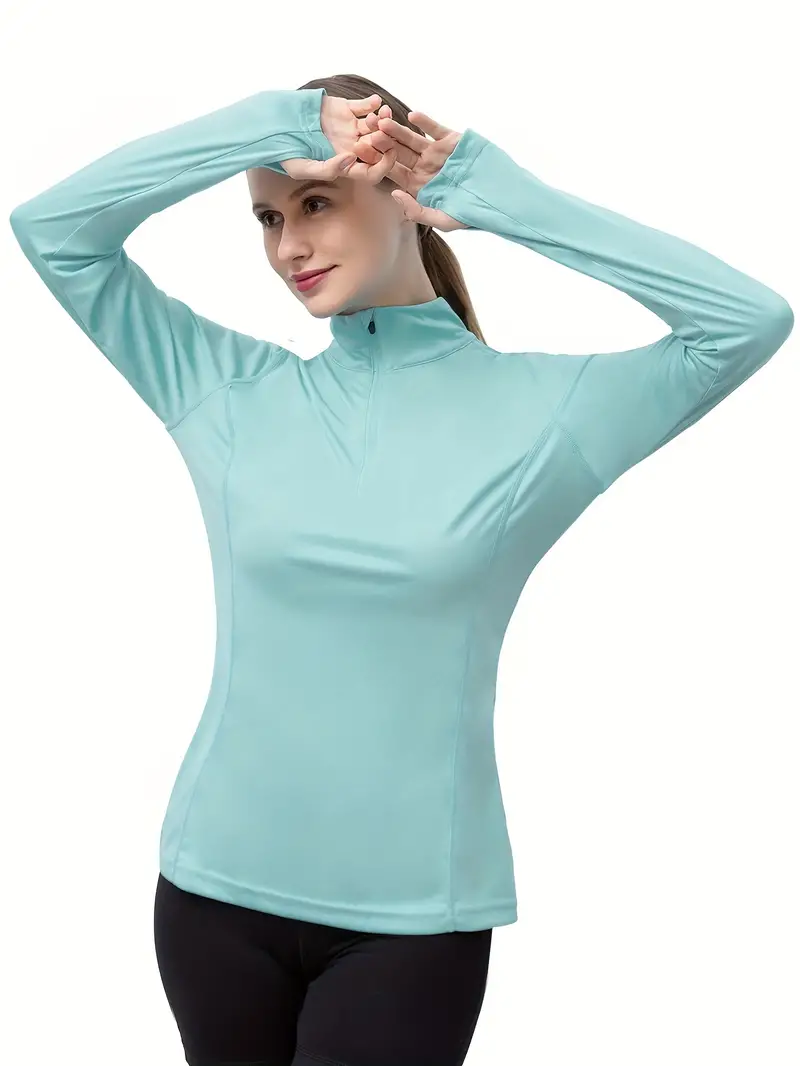 Womens Long Sleeve Shirts Upf 50 Sun Protection Thumb Hole Tops Half Zip  Lightweight Outdoor Running Hiking Running Workout Shirts Womens Tops, Shop Now For Limited-time Deals
