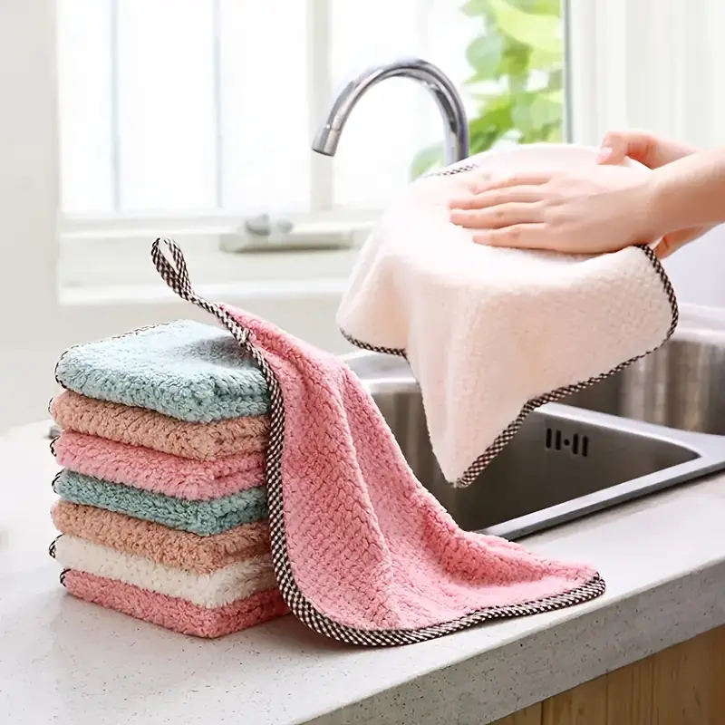 Absorbent Coral Velvet Kitchen Towels - Reusable, Nonstick, Fast