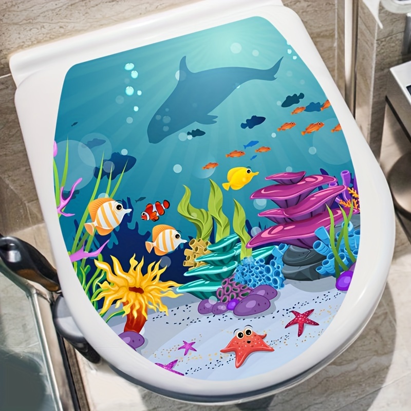 Fantasy Ocean Coral Fish Bathroom Sticker, Toilet Home Decor Wall