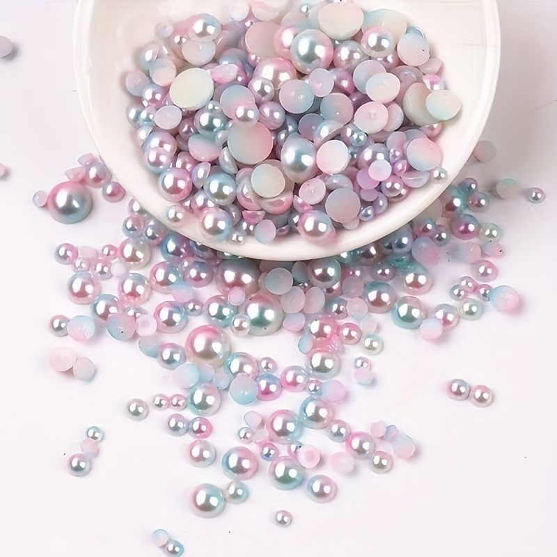 Flatback Pearls for Crafts, 50g Pink AB Half Pearls for Crafts, Mixed Size  3/4/5/6/8/10mm Flatback Half Round Pearls Beads for Craft Tumbler Shoes