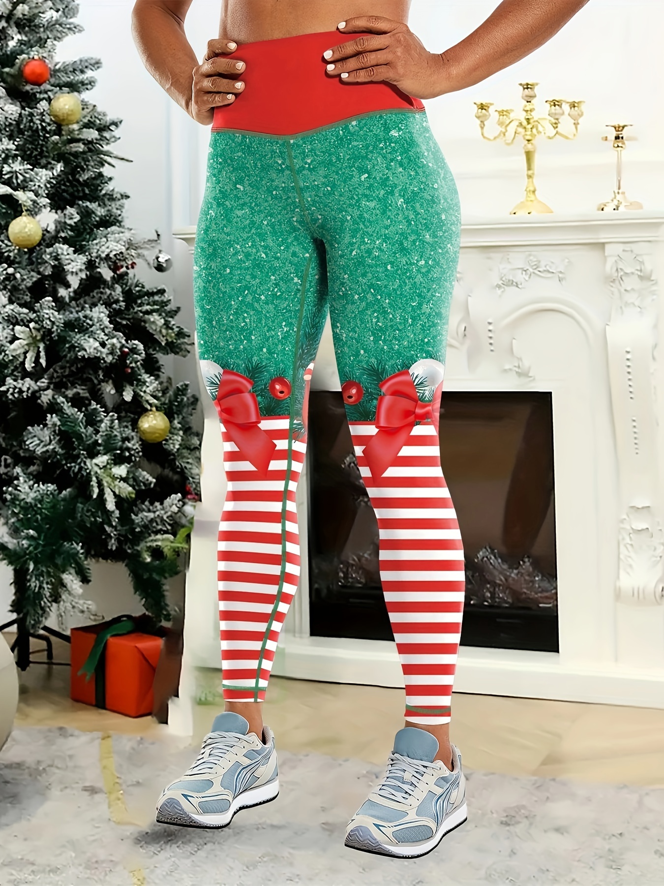 Christmas Pattern Slimming Yoga Pants, Butt Lifting Tummy Control Yoga  Leggings, Women's Activewear