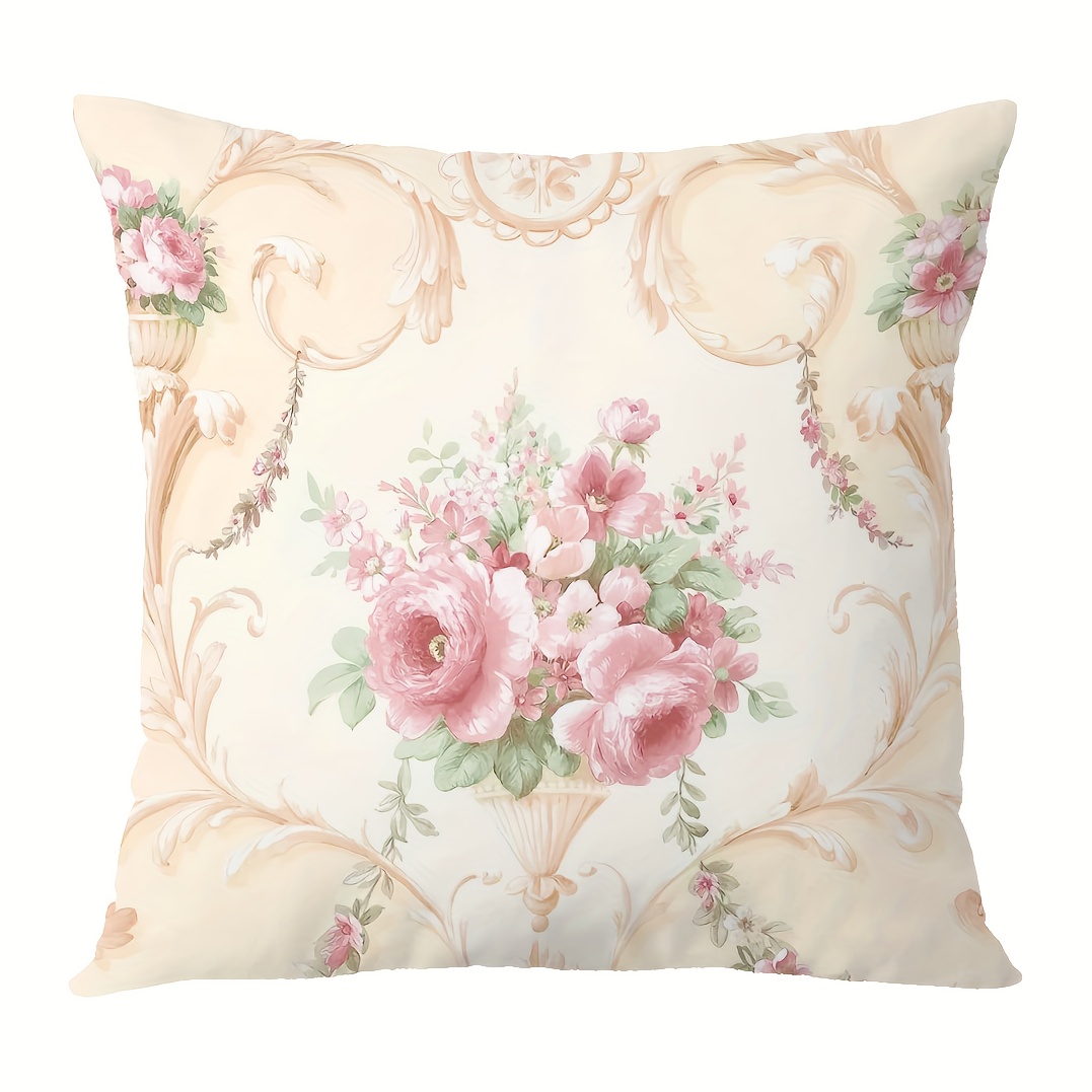 

1pc Vintage Floral Throw Pillow Decorative Rose Art Couch Pillow Cushion Cover For Bedroom Living Room Sofa Short Plush Decor Cushion 18x18 Inch
