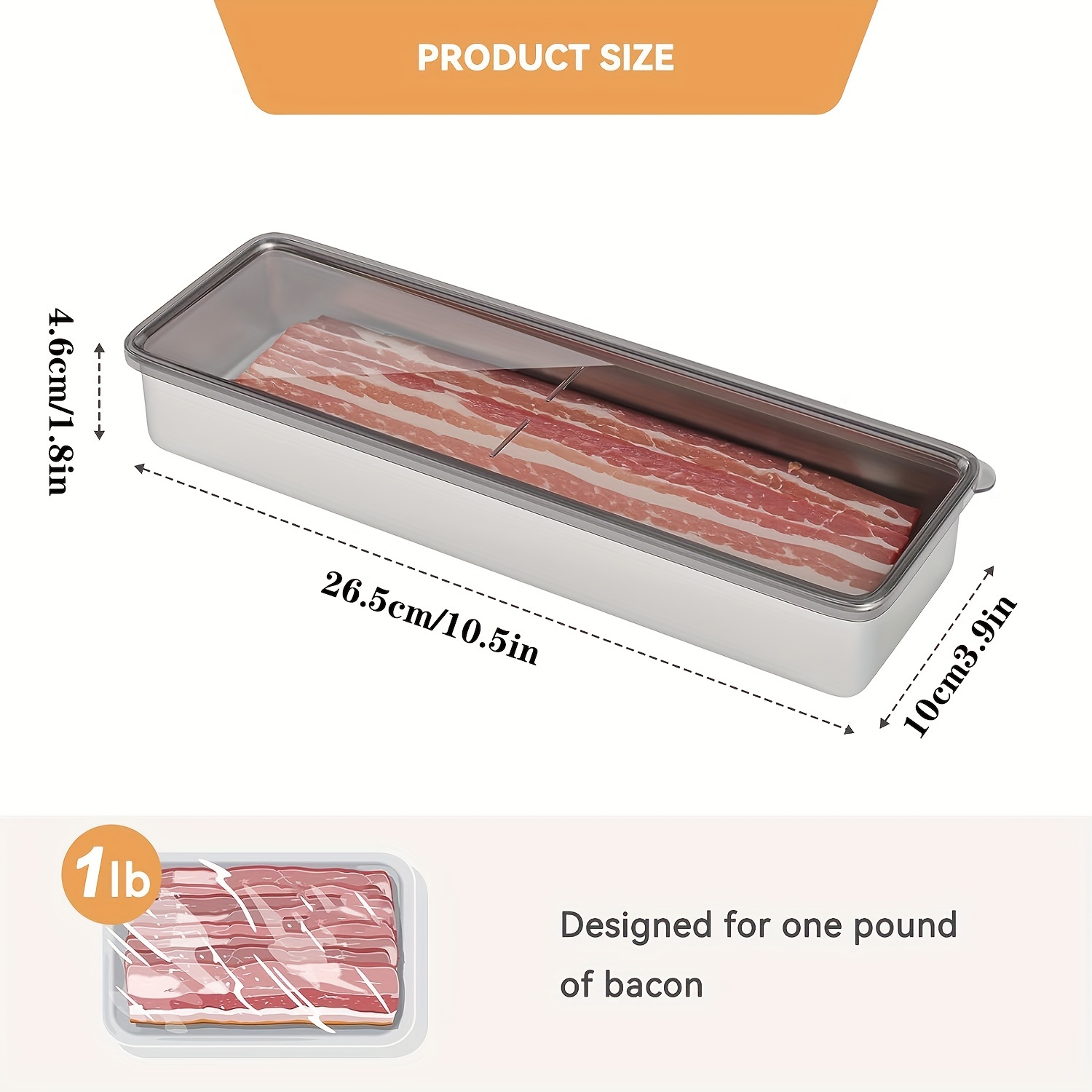 1pc Bacon Container With Lids And Elevated Base For Refrigerator, 304  Stainless Steel Airtight Deli Meat Storage Containers For Fridge,  Dishwasher Safe, Long Kitchen Food Storage Containers, Kitchen Supplies