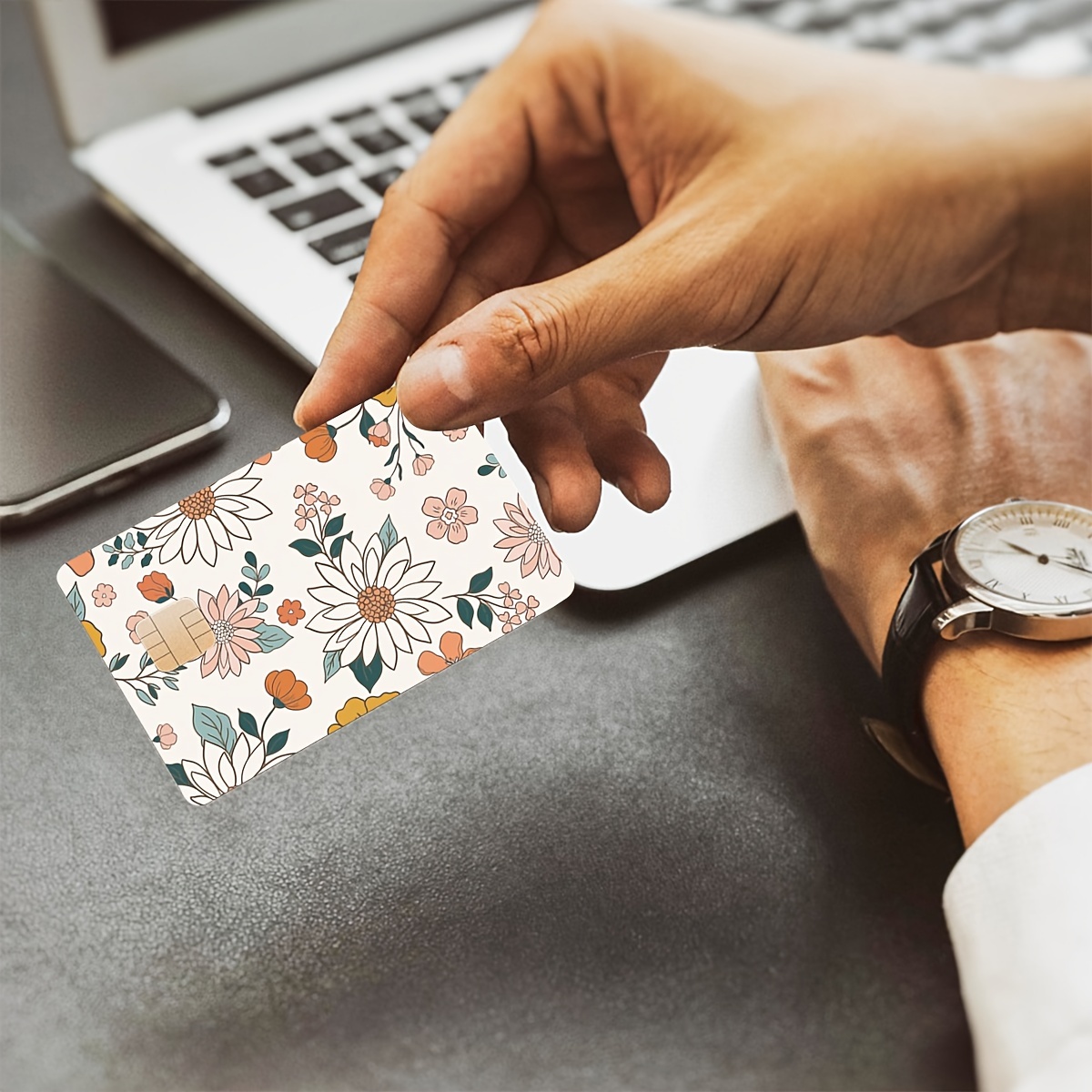 1pc Card Skin Sticker Flower Pattern For Ebt Transportation Key