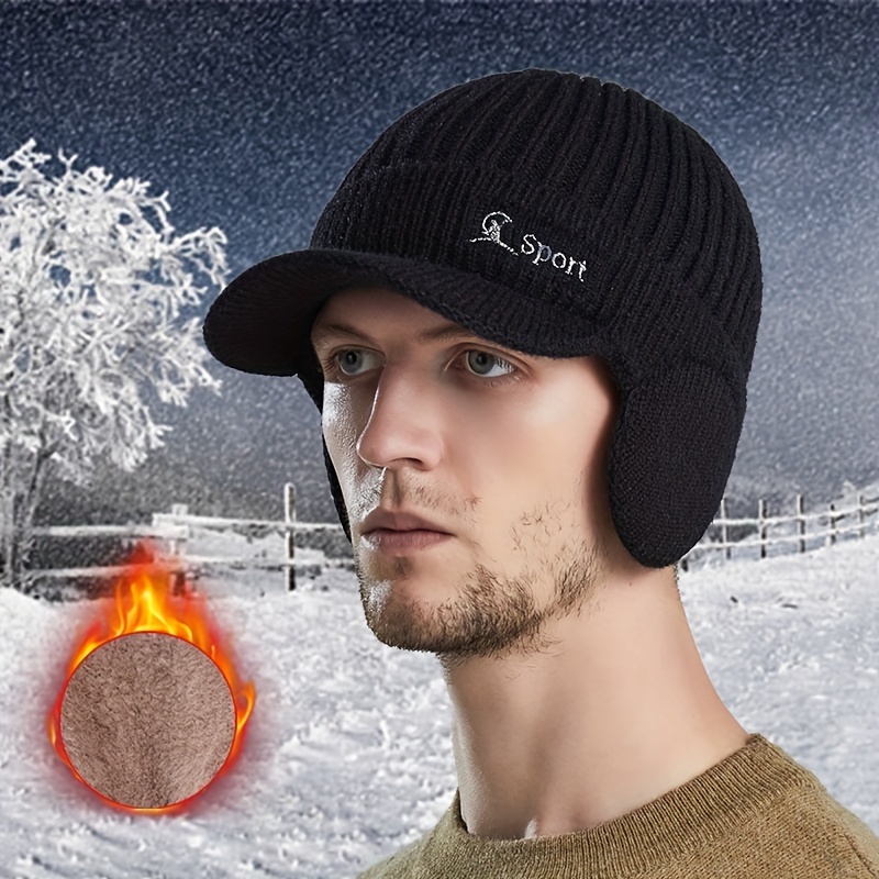 1pc Mens Winter Hat Knitted Hat Plus Velvet Thick Warm Baseball