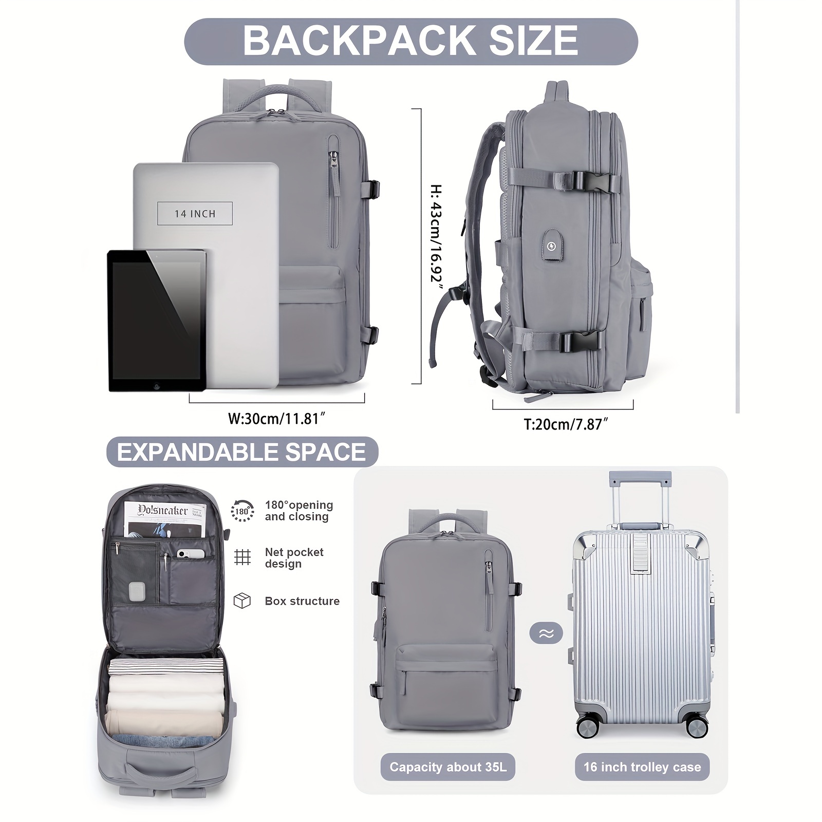 Large Capacity Travel Storage Backpack Lightweight Rucksack