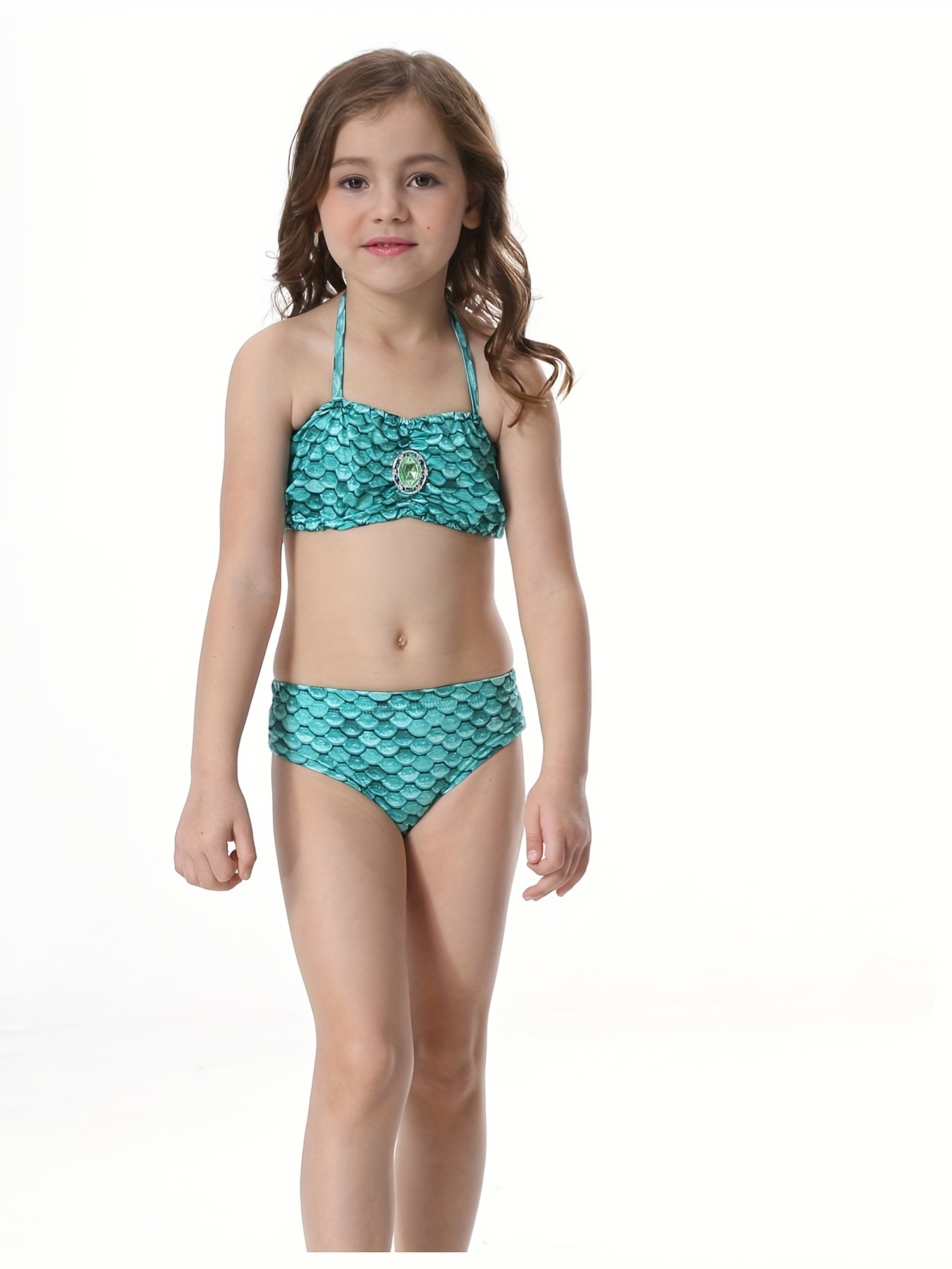 Conjunto de 2 piezas de traje de baño para niñas y niños, sujetador halter  + traje de baño de bikini con cola de sirena para 3-12 años – Los mejores  productos en