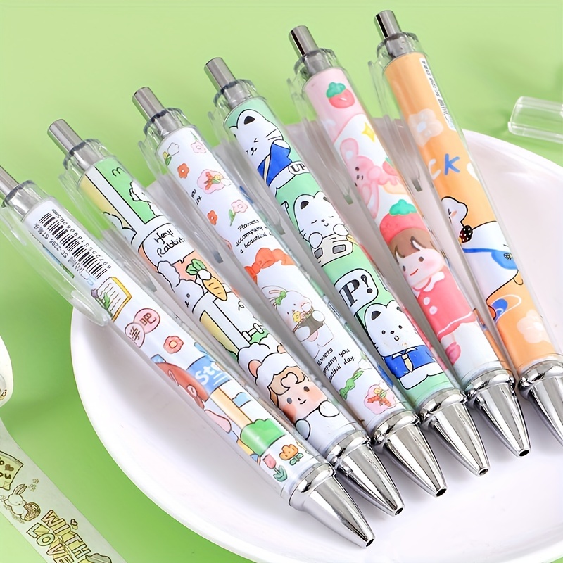 Tooe Lot de 6 stylos à bille rétractables à encre gel japonaise effaçable  avec motif de dessin animé - Encre noire